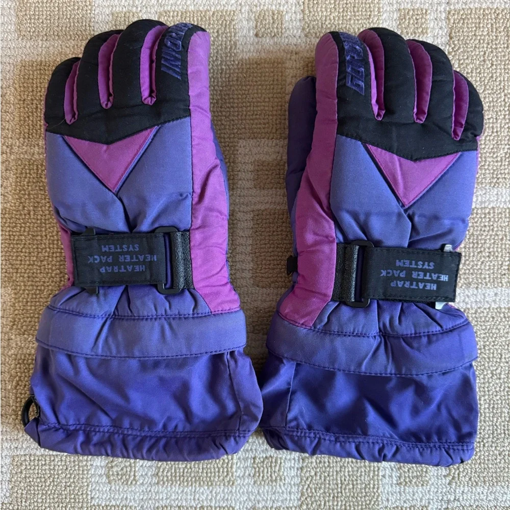 Gordini Vintage 90’s Insulated Ski Gloves Warm Winter Purple Black Leather Large